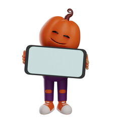 3D illustration. 3D Halloween Scarecrow cartoon with big phone. with a sweet smiling face. with funny poses. 3D Cartoon Characters