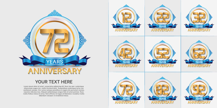 set of anniversary with golden color and blue ribbon can be use for celebration moment