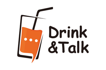 Drink talk logo, Juice glass discussion logo icon in fun flat style
