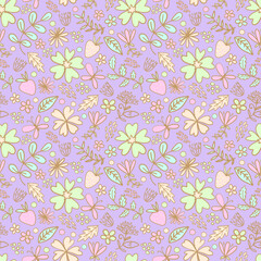 Seamless pattern with hand drawn meadow flowers.