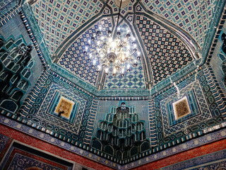 [Uzbekistan] Inside view of the Shah-i-Zinda Mausoleum with beautiful blue tile decoration...