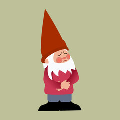 Sad gnome isolated on green background
