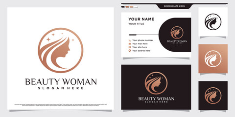 Fototapeta premium Beauty logo design illustration for salon or cosmetic with woman face and business card template