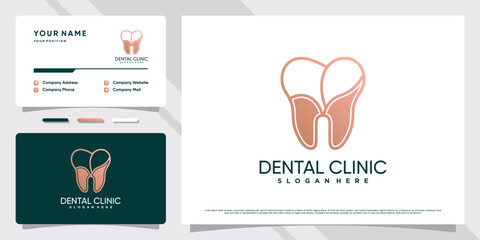 Dentist logo design for dental care clinic with creative concept and business card template
