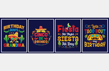 Naklejka premium Cinco De Mayo Vector Set, Cinco De Mayo quote t-shirt bundle