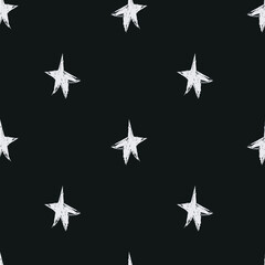 Doodle cosmic seamless pattern in childish style. Hand drawn abstract space stars. Black and white.