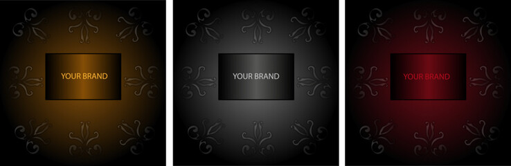 Style vintage background for company brand book with monogram and copy space. Set of fashion black, gold and red background. Student book. Work notebook.