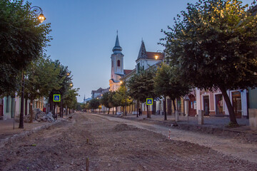 Romania, Bistrita, Gheorghe Sincai Street during the summer repairs, 2022