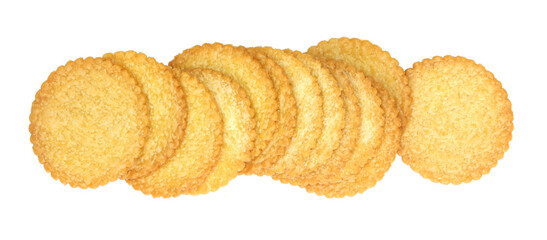 a row of round cracker isolated on transparent background png file