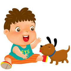 Fototapeta premium little boy play with dog