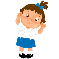 Thai students in school uniform. Cute Little girl in school uniform.