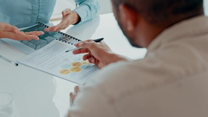 Finance report, planning meeting and business people in communication about corporate strategy, talking about brand management and marketing collaboration. Team of workers with advertising plan