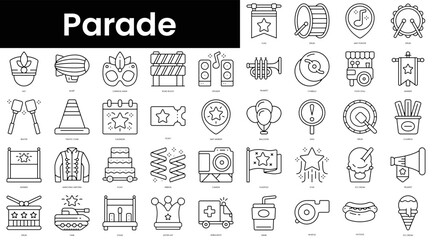 Set of outline parade icons. Minimalist thin linear web icon set. vector illustration.