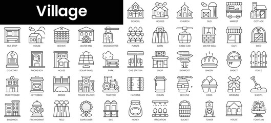 Set of outline village icons. Minimalist thin linear web icon set. vector illustration.