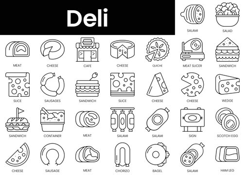 Set of outline deli icons. Minimalist thin linear web icon set. vector illustration.