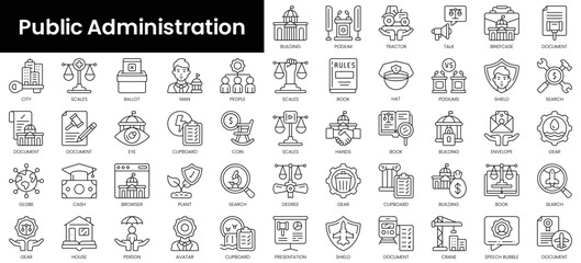 Set of outline public administration icons. Minimalist thin linear web icon set. vector illustration. - obrazy, fototapety, plakaty