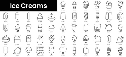 Naklejka na ściany i meble Set of outline ice creams icons. Minimalist thin linear web icon set. vector illustration.