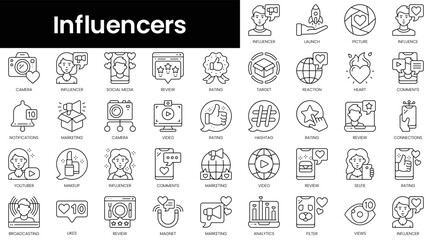 Set of outline influencers icons. Minimalist thin linear web icon set. vector illustration.