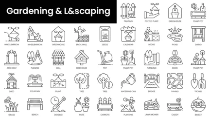Foto auf Acrylglas Antireflex Set of outline gardening and landscaping icons. Minimalist thin linear web icon set. vector illustration. © DuoWalker