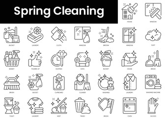 Set of outline spring cleaning icons. Minimalist thin linear web icon set. vector illustration. - obrazy, fototapety, plakaty