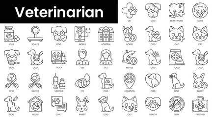 Set of outline veterinarian icons. Minimalist thin linear web icon set. vector illustration.