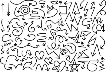 Creative set of vector black arrows of different shapes, isolated on a white background