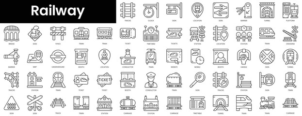 Fototapeta na wymiar Set of outline railway icons. Minimalist thin linear web icon set. vector illustration.