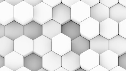Abstract 3D geometric background, white grey hexagons shapes, 3D honeycomb pattern render illustration. 
