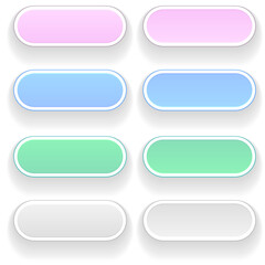 3D multicolored buttons collection, oval rectangle icons vector illustration set.