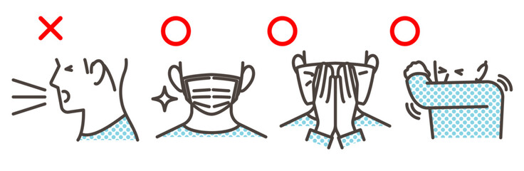 Prevention of coronavirus, colds, flu, and other illnesses through cough etiquette, including masks [Vector illustration].