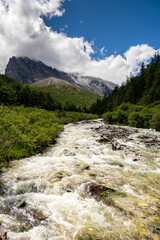 Landscape view at Yading national reserve in Daocheng county of Sichuan province, China.