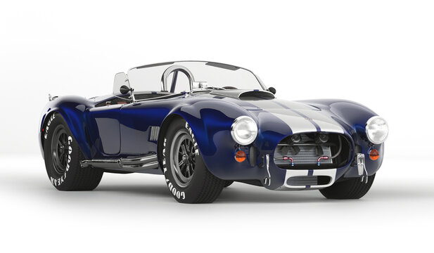 Almaty, Kazakhstan - 15 June 2022. 1966 Shelby Cobra 427 SC vintage old classic sport car convertible. isolated on white. 3d render