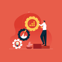 Business Management and Process Illustration, Person Working with Efficiency and Modern Productivity Style