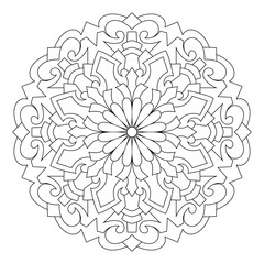 Mandala outline illustration. Anti-stress coloring book page for adults. Black and white mandala vector isolated on white - Vector illustration