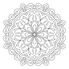 Mandala outline illustration. Anti-stress coloring book page for adults. Black and white mandala vector isolated on white - Vector illustration