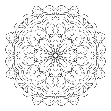 Mandala outline illustration. Anti-stress coloring book page for adults. Black and white mandala vector isolated on white - Vector illustration
