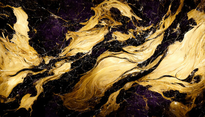 Obraz na płótnie Canvas Abstract luxury marble background. Modern digital painting. Gold, black and purple colors. 3d illustration