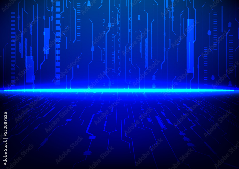 Poster digital abstract background style circuit boardhitech technology style glow blue tone vector illustr