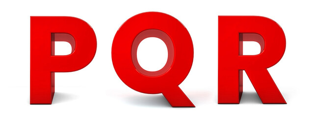 Red Letters P, Q, R isolated on white background. Letter P, Q, R 3d. 3d alphabet. 3d rendering