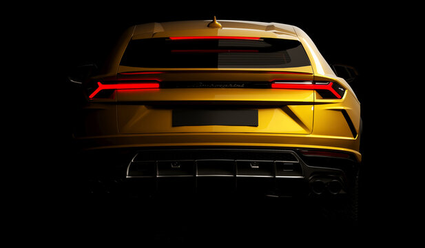 Almaty, Kazakhstan 05 July. Lamborghini Urus luxury sport suv car. Isolated on dark background. 3d render