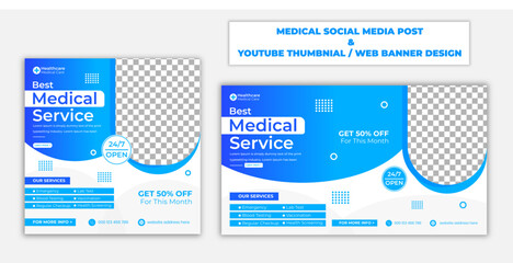 Medical service square social media post and youtube thumbnail banner design