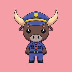 cute police bull cartoon doodle art hand drawn concept vector kawaii icon illustration