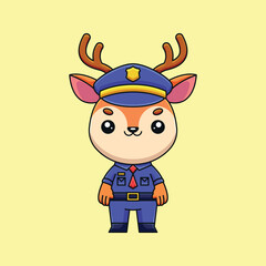 cute police deer cartoon doodle art hand drawn concept vector kawaii icon illustration