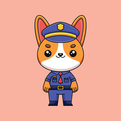 cute police corgi cartoon doodle art hand drawn concept vector kawaii icon illustration