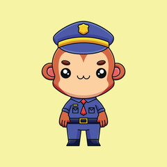 cute police monkey cartoon doodle art hand drawn concept vector kawaii icon illustration