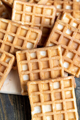 square sweet soft waffles on the table