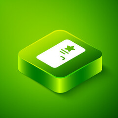 Isometric Backstage icon isolated on green background. Door with a star sign. Dressing up for celebrities. Green square button. Vector