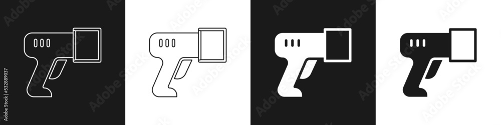 Poster set scanner scanning bar code icon isolated on black and white background. barcode label sticker. id