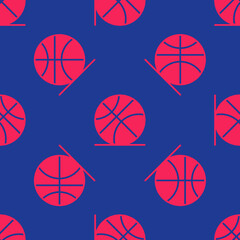 Red Basketball ball icon isolated seamless pattern on blue background. Sport symbol. Vector