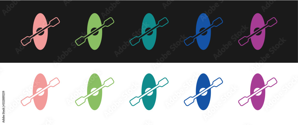 Canvas Prints Set Kayak and paddle icon isolated on black and white background. Kayak and canoe for fishing and tourism. Outdoor activities. Vector